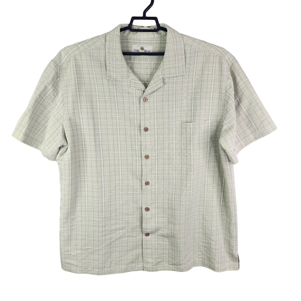 Mens Green Plaid Island Shores Shirt Short Sleeve Button Up Size XXL